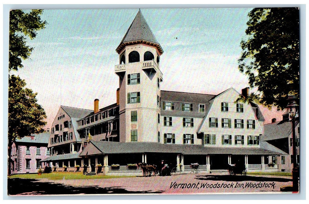 1909 Woodstock Inn Hotel Restaurant Building Tower Woodstock Vermont VT Postcard