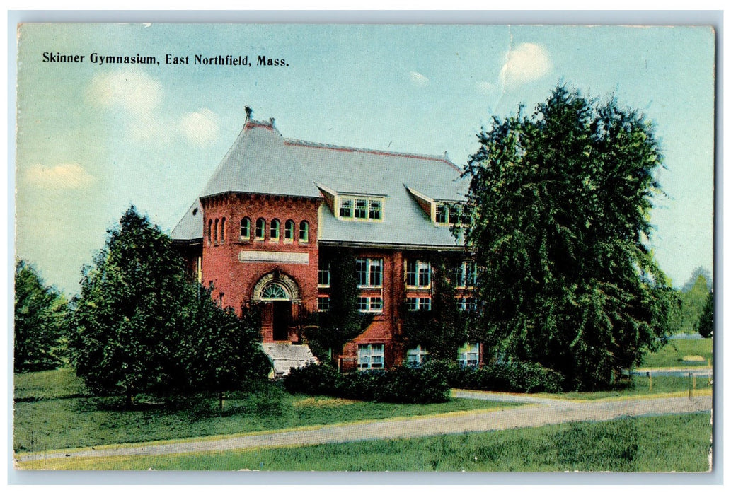 c1920s Skinner Gymnasium Exterior East Northfield Massachusetts MA Tree Postcard