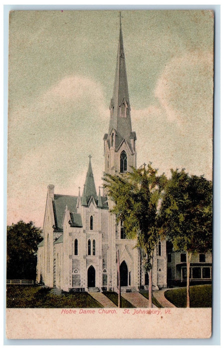 c1905 Notre Dame Church Building Entrance Tower St Johnsbury Vermont VT Postcard