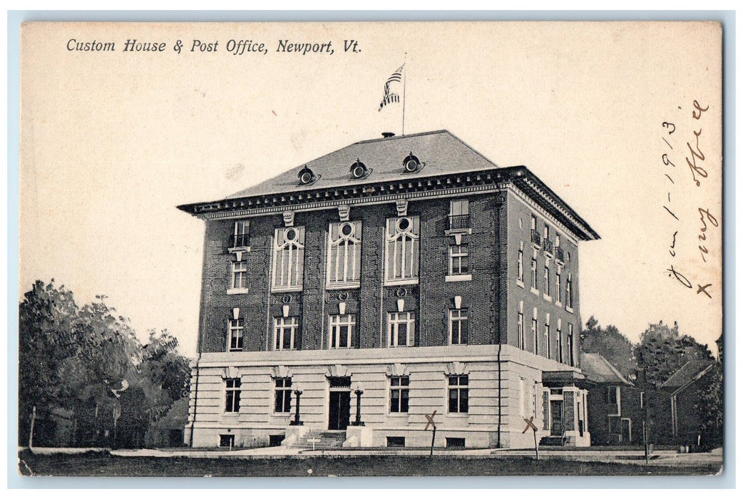 c1950's Custom House & Post Office Building Facade Newport Vermont VT Postcard