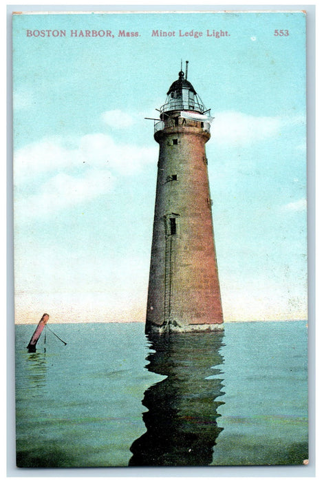 c1920s Minot Ledge Light Scene Boston Harbor Massachusetts MA Unposted Postcard
