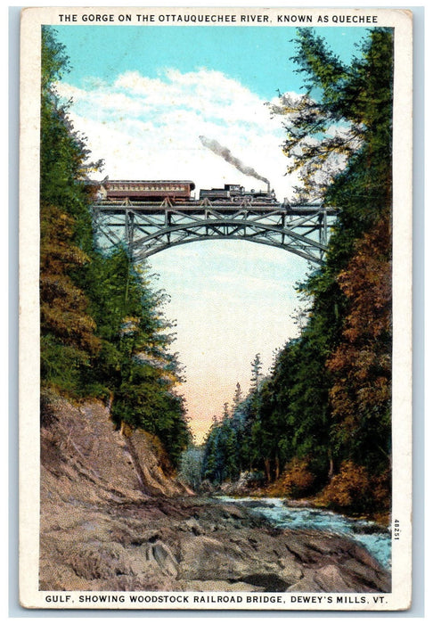 c1950's Gulf Woodstock Railroad Bridge River Dewey's Mills Vermont VT Postcard