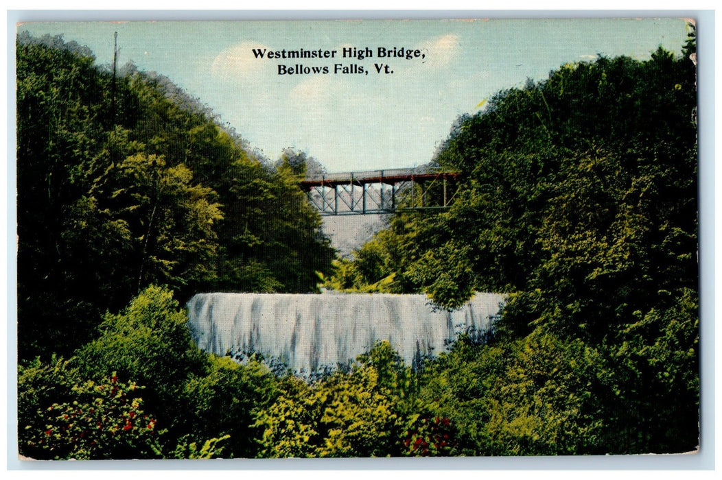 c1950 Westminster High Truss Bridge Grove Falls River Bellows Falls VT Postcard