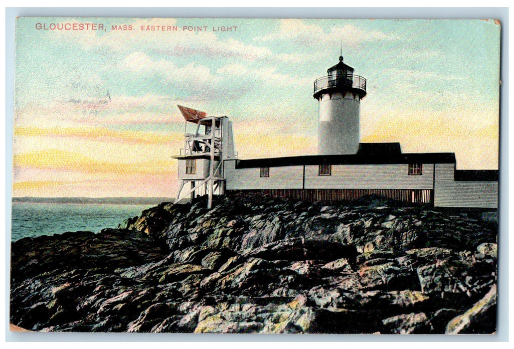 1910 Eastern Point Light Rocks Scene Gloucester Massachusetts MA Posted Postcard