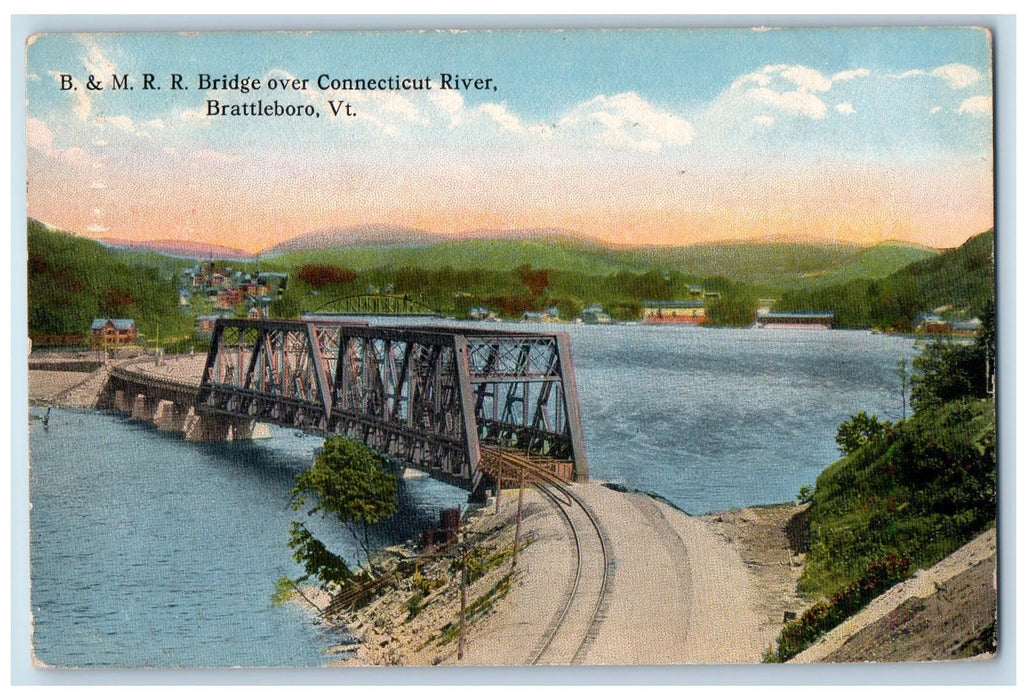 1915 B & M Railroad Bridge Over Connecticut River Views Brattleboro VT Postcard