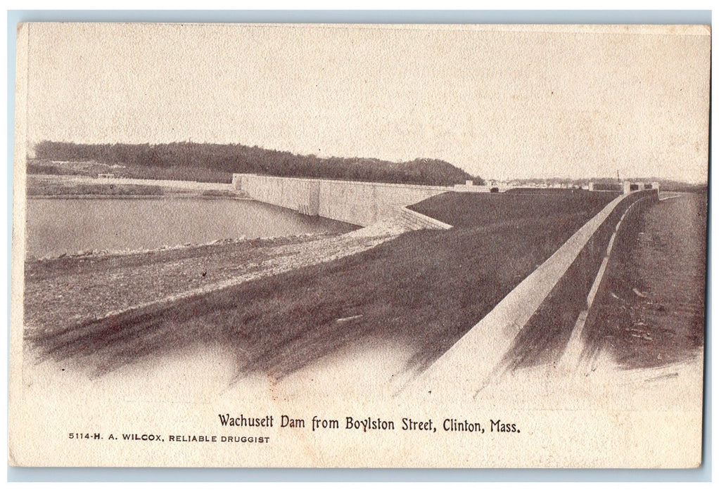 c1940s Wachusett Dam From Boylston Street View Clinton Massachusetts MA Postcard