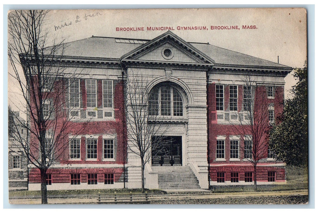 1910 Brookline Municipal Gymnasium Exterior Brookline Massachusetts MA Postcard