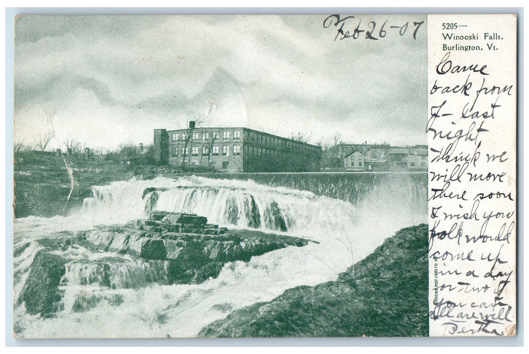 1907 Winooski Layered Falls River Lake Buildings Burlington Vermont VT Postcard