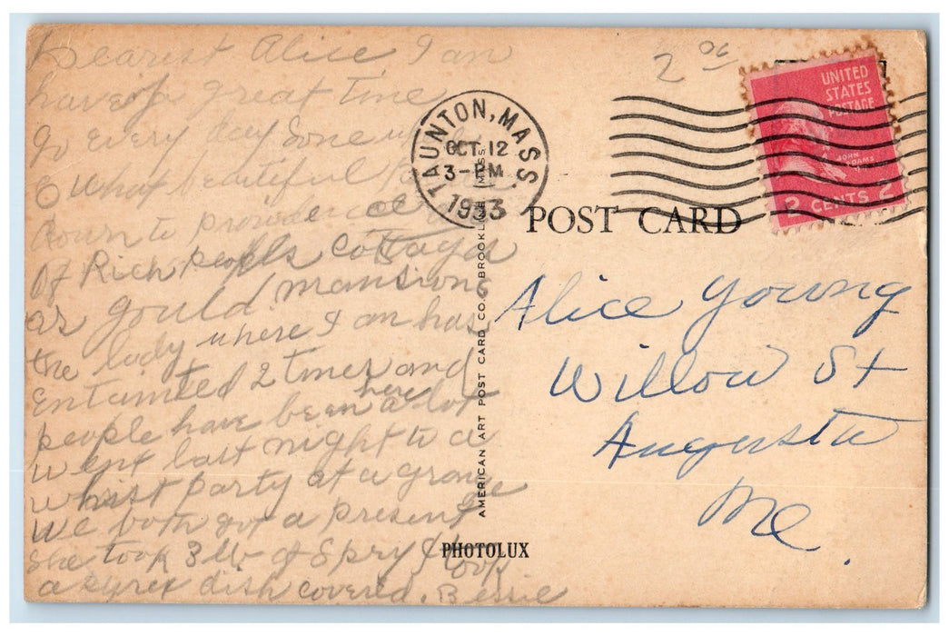 1933 Congregational Church Exterior Taunton Massachusetts MA Posted Postcard