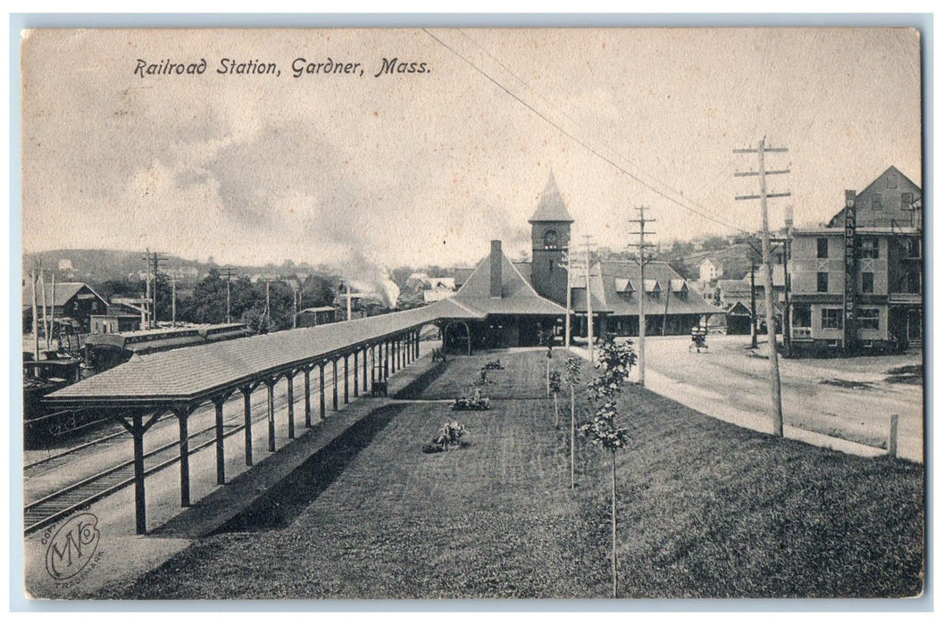 1905 Railroad Station Waiting Shed View Gardner Massachusetts MA Posted Postcard