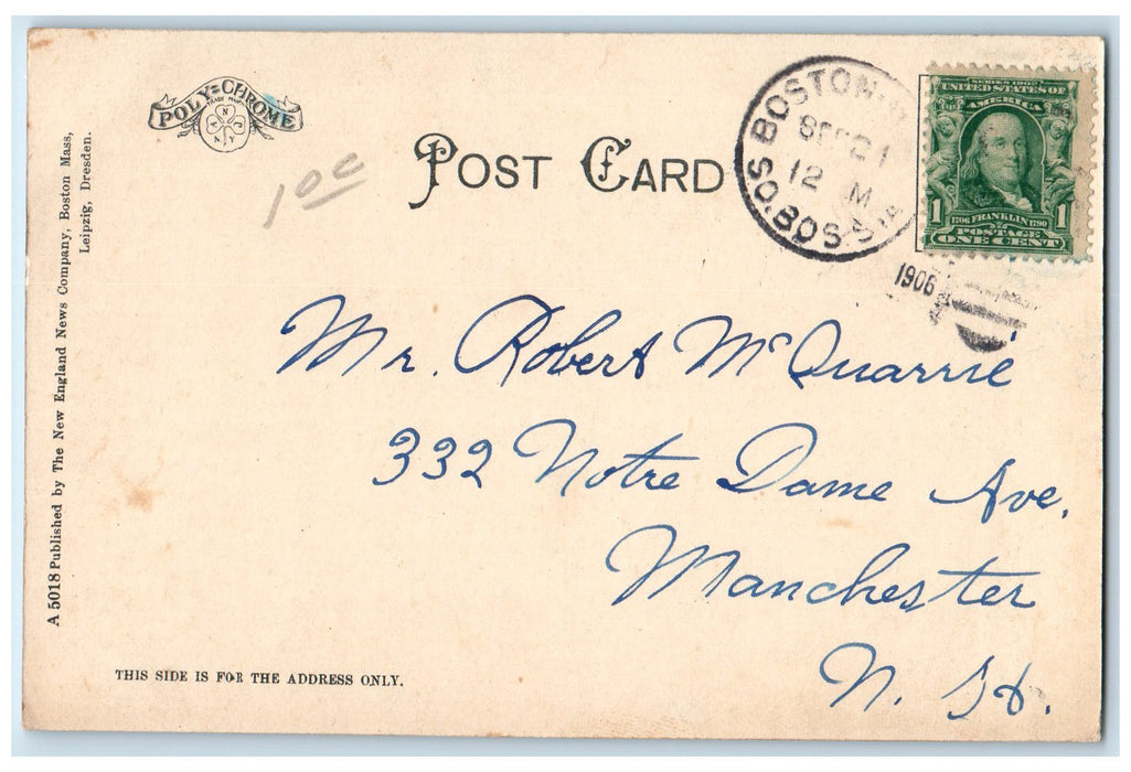 1906 T Wharf Waterfront Sailboat Docking Boston Harbor Massachusetts MA Postcard
