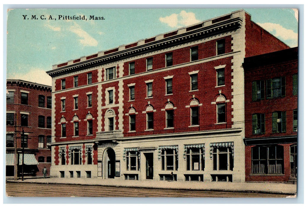 1912 YMCA Building Entrance Dirt Road View Pittsfield Massachusetts MA Postcard
