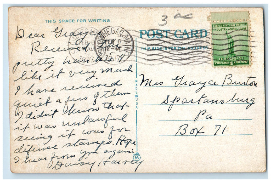 1942 Main Central Railroad Depot Exterior Skowhegan Maine ME Posted Car Postcard