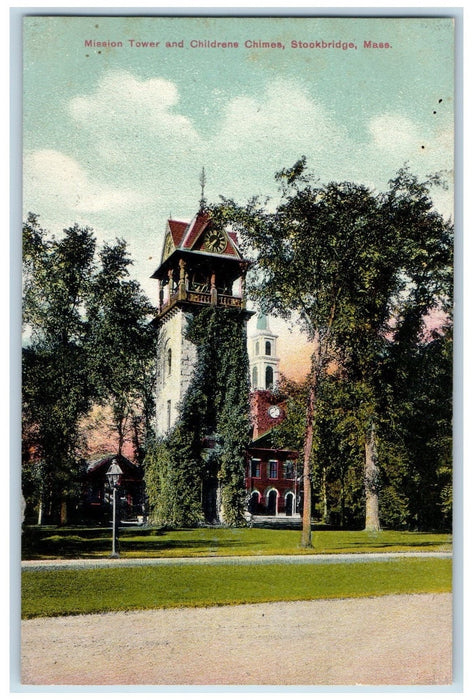 c1950 Mission Tower Children Chimes Clock Stockbridge Massachusetts MA Postcard