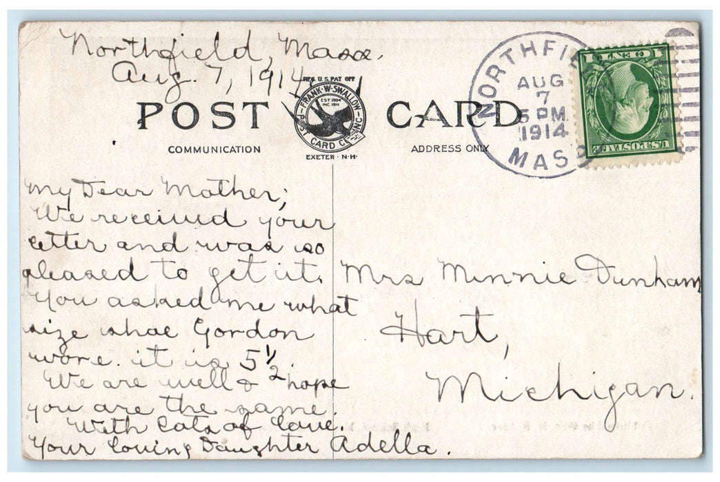 1914 High School Campus Building Entrance Northfield Massachusetts MA Postcard