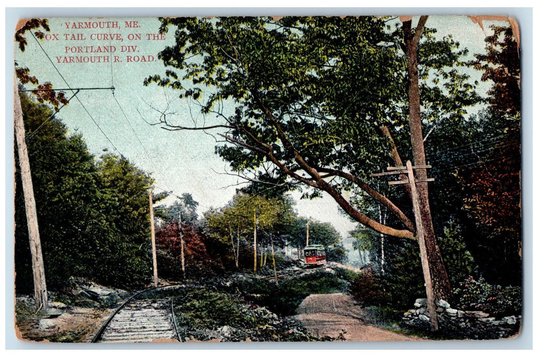 1913 Ox Tail Curve On The Portland Div. Yarmouth Railroad ME Posted Postcard