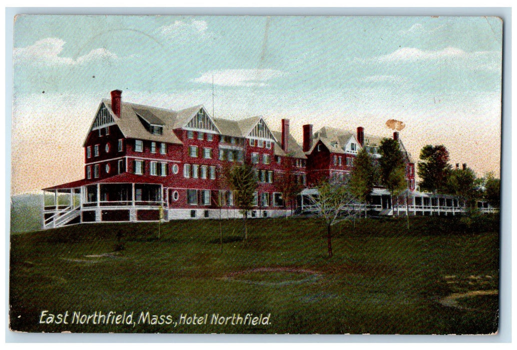 1907 Hotel Northfield Building Restaurant Porch View East Northfield MA Postcard