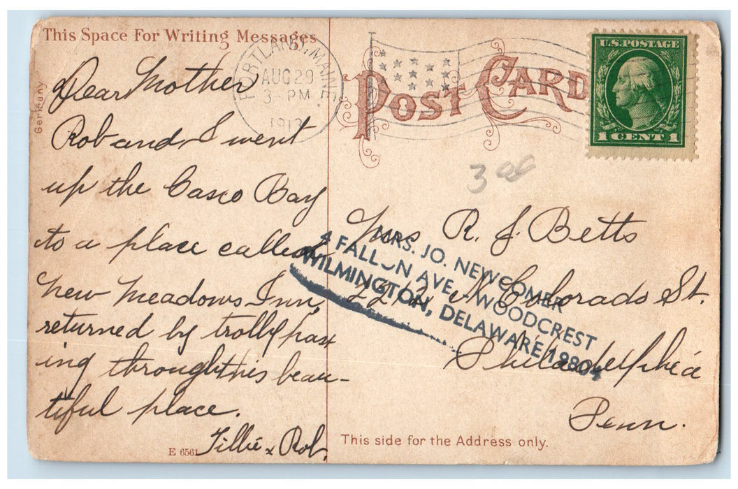 1913 Ox Tail Curve On The Portland Div. Yarmouth Railroad ME Posted Postcard