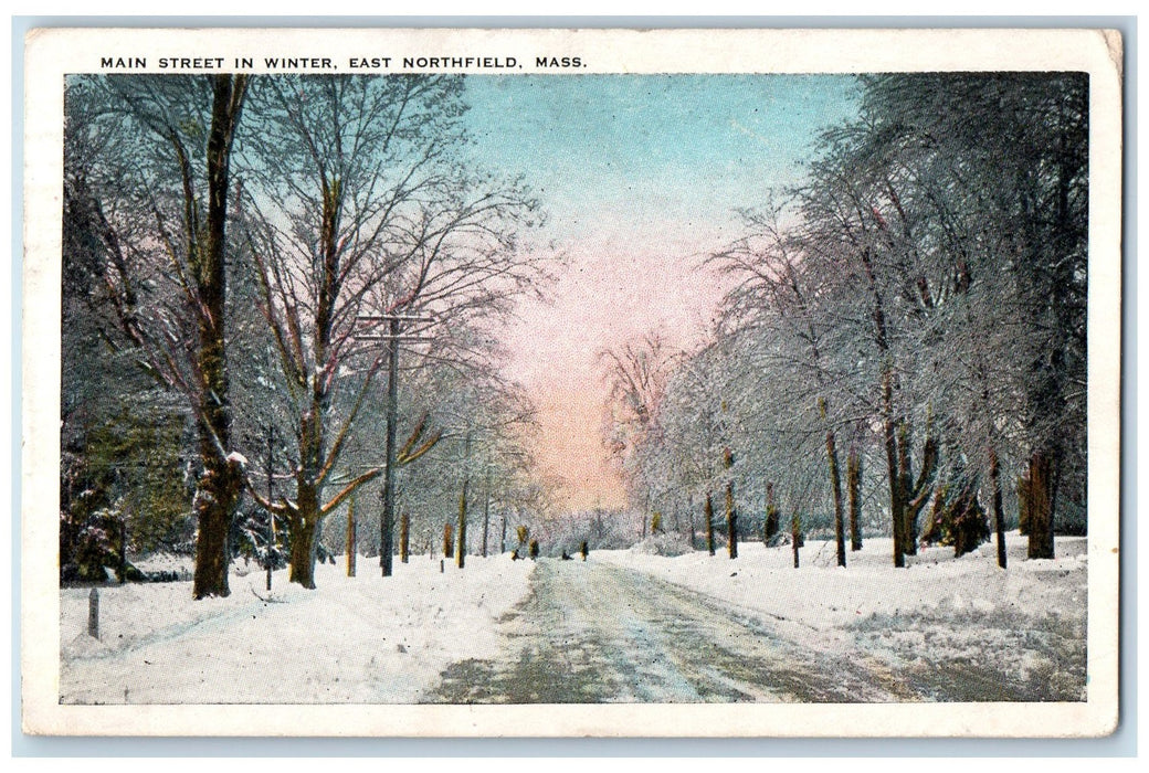 1929 Main Street In Winter Icy Road East Northfield Massachusetts MA Postcard