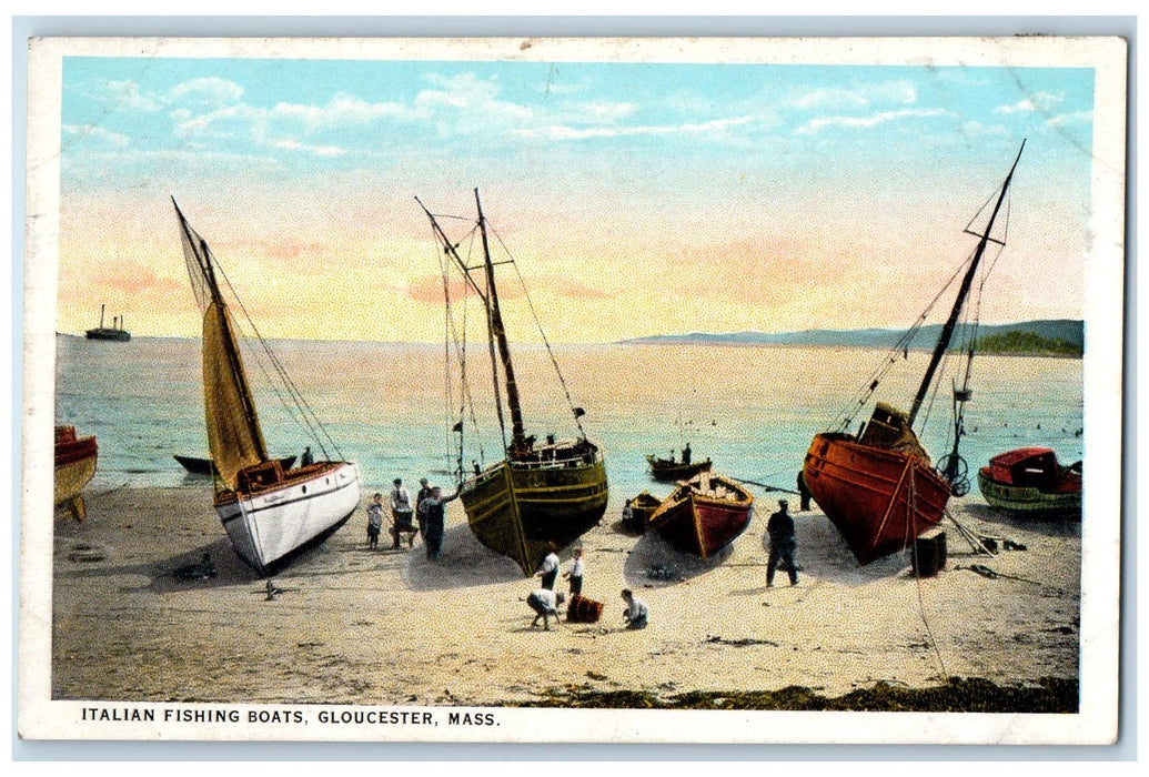 c1950's Italian Fishing Boats Seashore View Gloucester Massachusetts MA Postcard