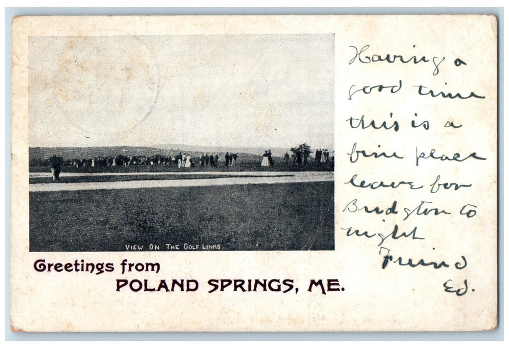 1910 Greetings From Poland Springs View From Golf Links Maine ME Posted Postcard