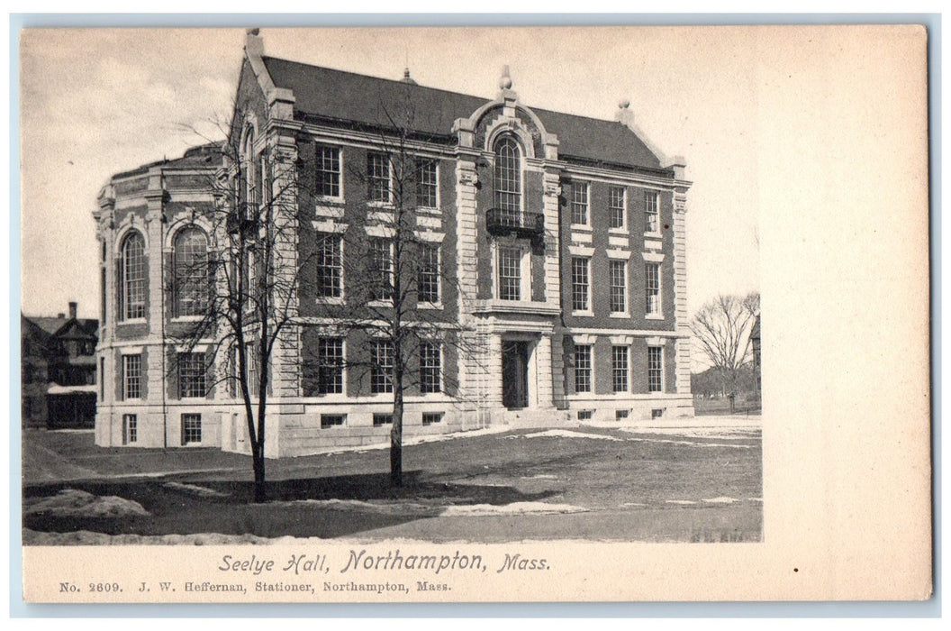 c1905 Seelye Hall Building Entrance Winter Northampton Massachusetts MA Postcard