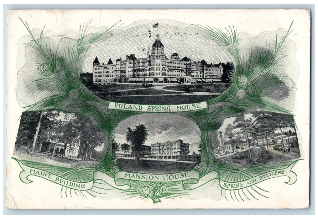 1909 Poland Spring House Maine Bldg. Mansion House Spring Bottlery ME Postcard