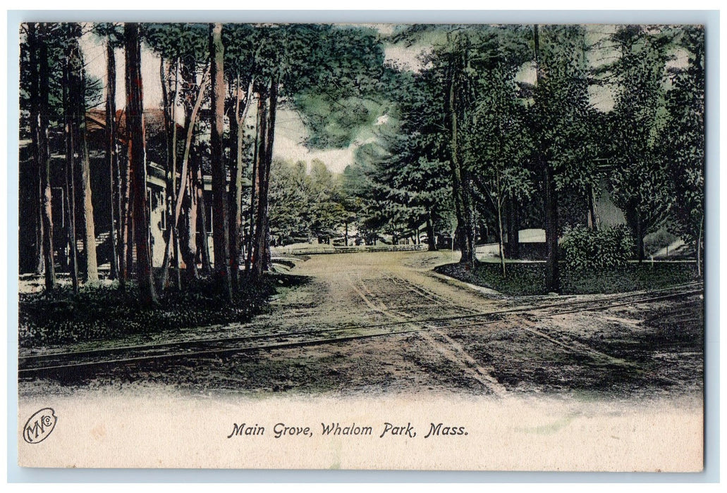 c1905 Main Grove Railway Dirt Road Building Grove View Whalom Park MA Postcard