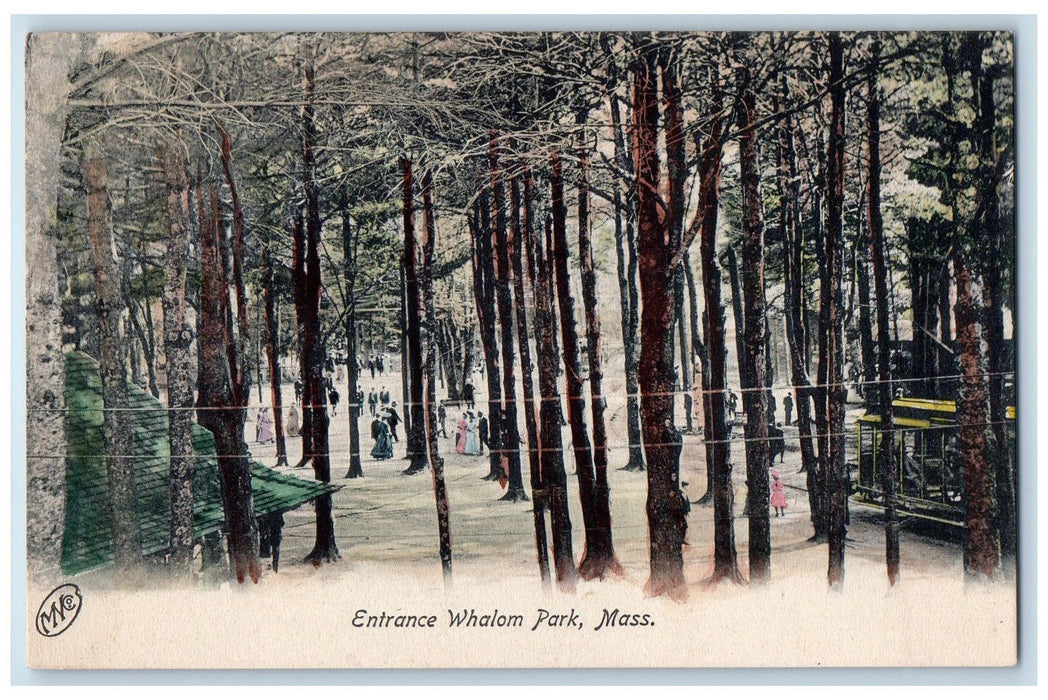 c1905 Entrance Grove Tourists Trolley View Whalom Park Massachusetts MA Postcard