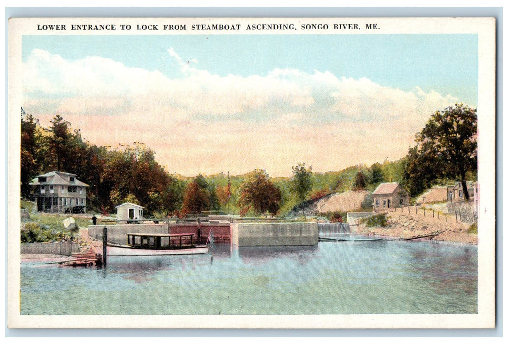 c1950's Lower Entrance Lock From Steam Boat Ascending Songo River ME Postcard