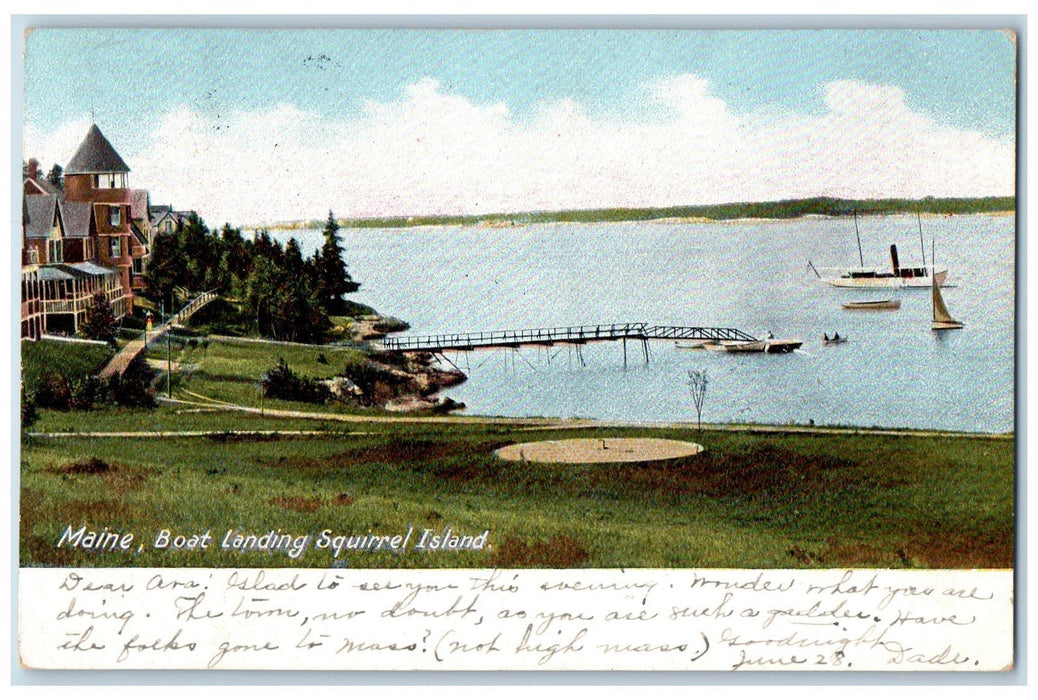 1905 Boat Landing Rustic Bridge Sailboat Harbor View Squirrel Island ME Postcard