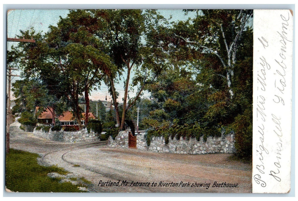 1906 Entrance To Riverton Park Boat House Railway Dirt Road Portland ME Postcard