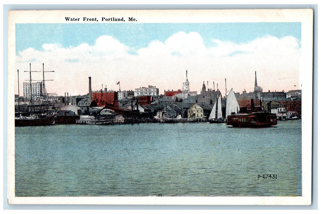 c1950's Water Front Harbor Boats Docked Buildings Portland Maine ME Postcard