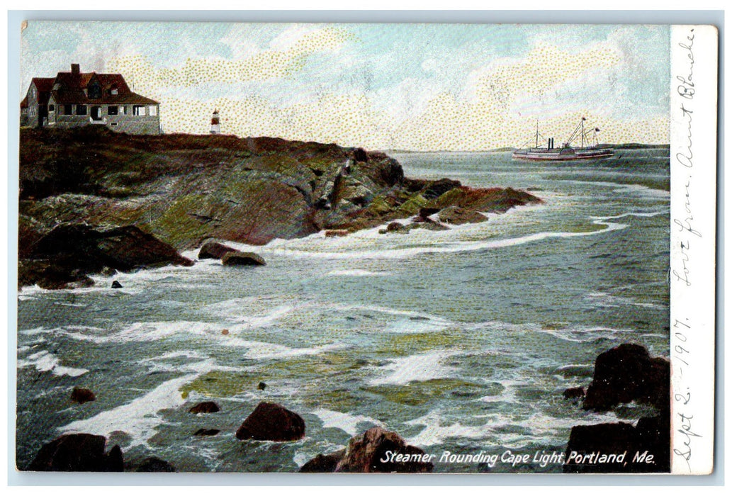 c1905 Steaming Rounding Cape Light Passenger Boat Portland Maine ME Postcard