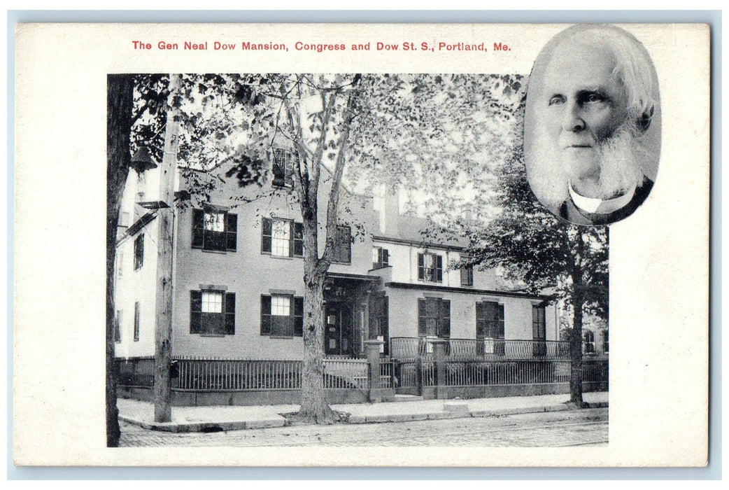 c1920 General Neal Dow Mansion Building Fence Railway Portland Maine ME Postcard