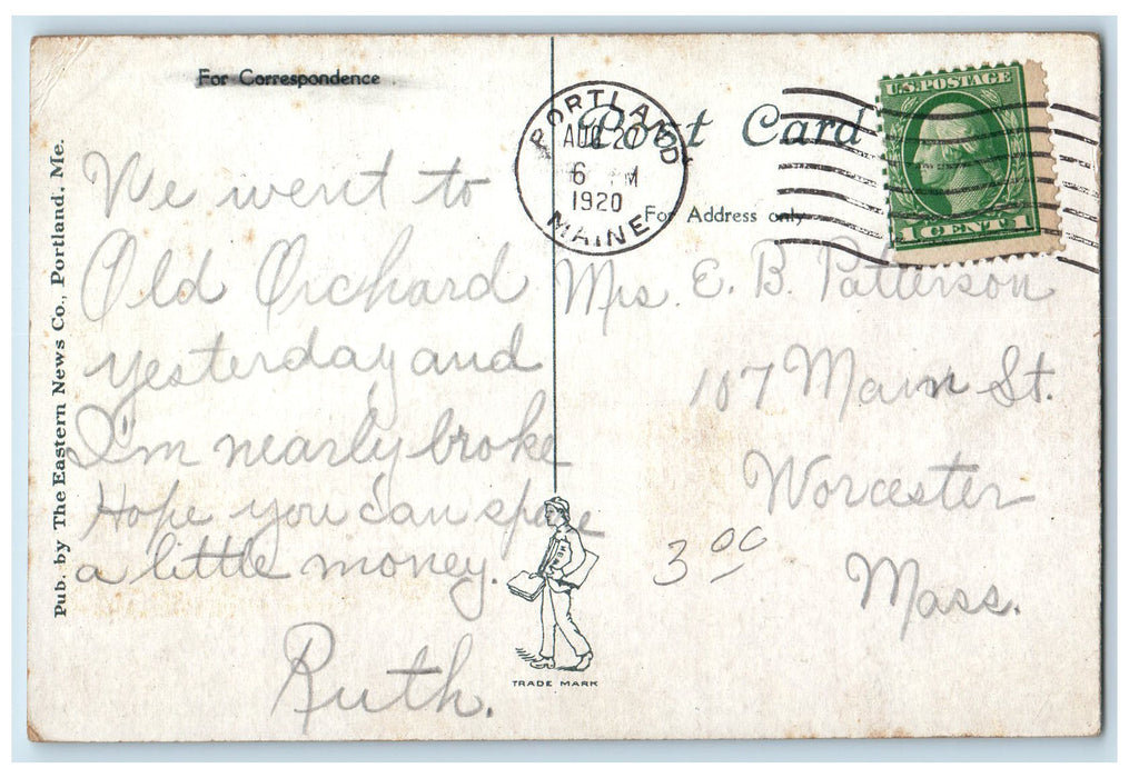 1920 Spring Point Ledge Light Portland Harbor Boats Portland Maine ME Postcard