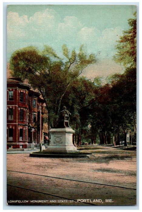 c1950's Longfellow Monument & State Railway Dirt Road Portland Maine ME Postcard