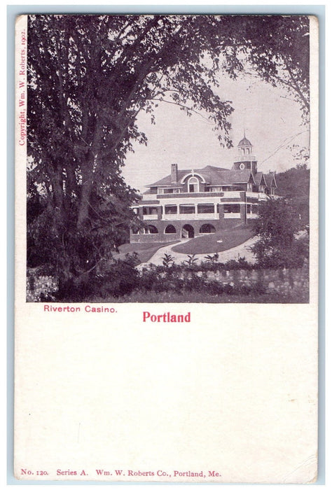 c1905 Riverton Casino Building Entrance Restaurant Road Portland ME Postcard