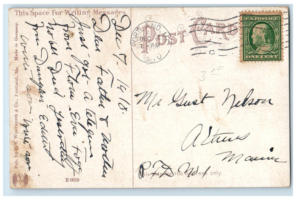 1910 Falmouth Hotel Building Restaurant Entrance Carriage Portland ME Postcard