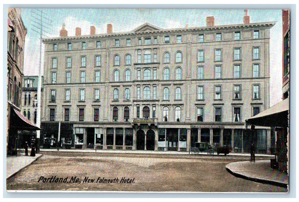 c1905 New Falmouth Hotel Restaurant Building Entrance Portland Maine ME Postcard
