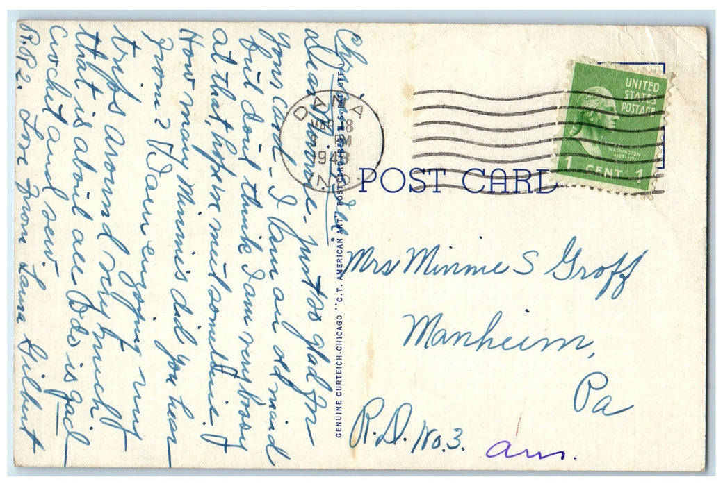 1948 United States Post Office Exterior Scene Paris Illinois IL Posted Postcard