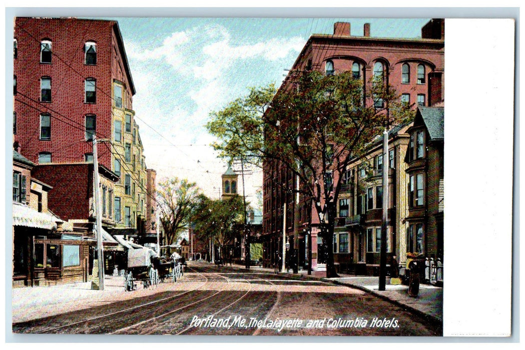 c1905 The Lafayette & Columbia Hotels Restaurant Building Portland ME Postcard
