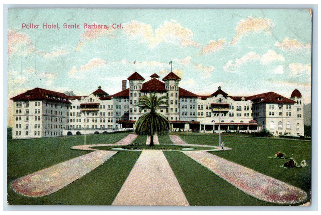 c1950's Potter Hotel Building Facade Restaurant Ground Santa Barbara CA Postcard