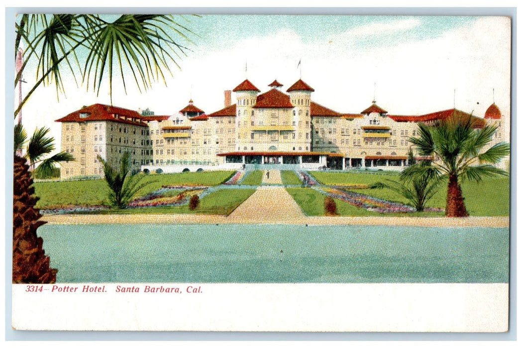 c1905 Potter Hotel Building Restaurant Landscaping Santa Barbara CA Postcard