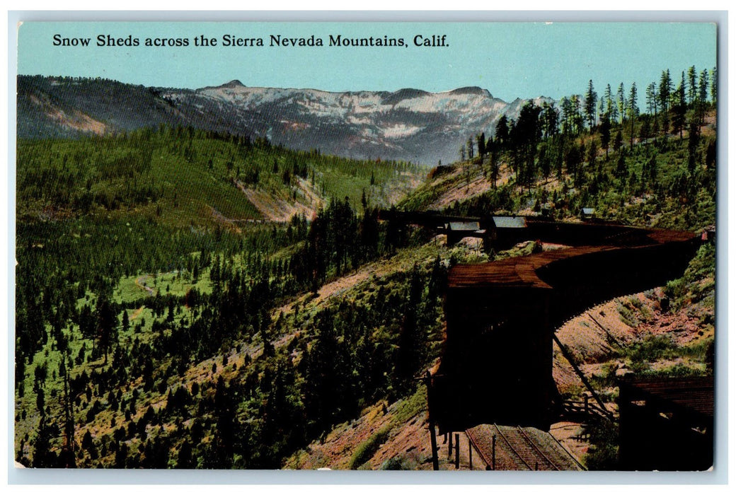 c1950 Snow Sheds Across Sierra Nevada Mountains Railroad California CA Postcard