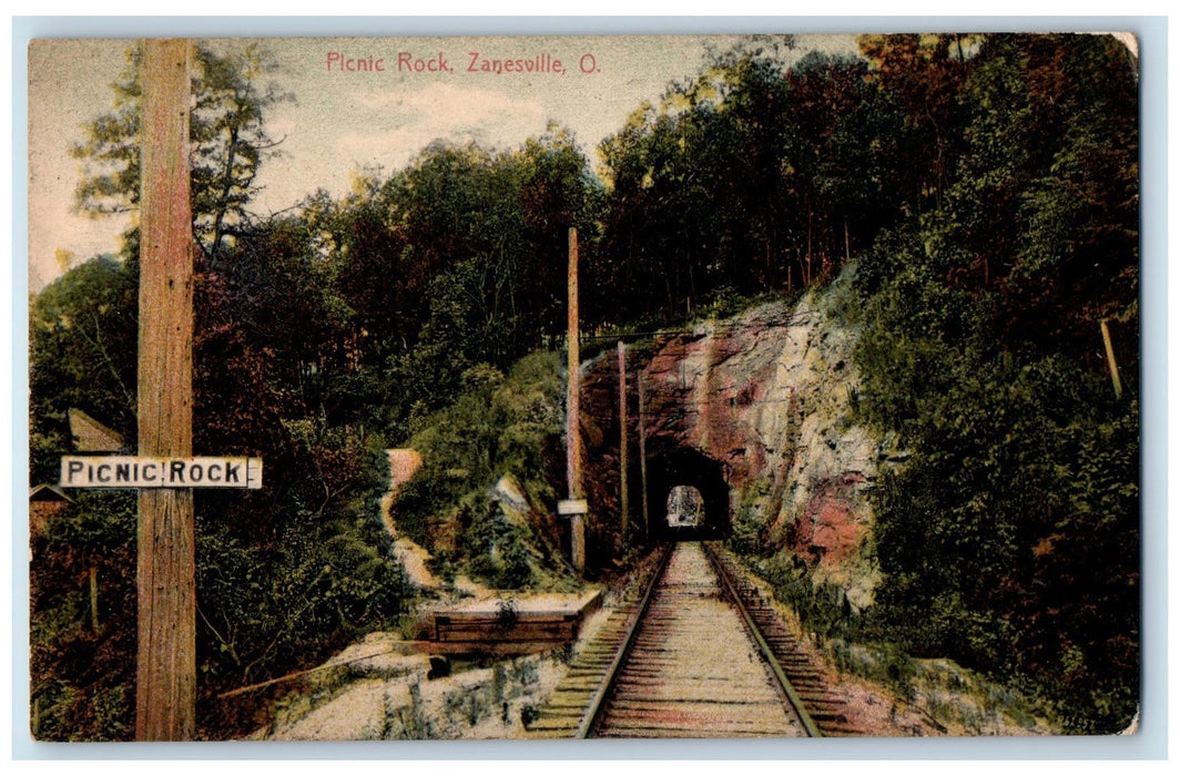 1908 Picnic Rock Railroad Train Tunnel Scene Ohio OH Posted Vintage Postcard