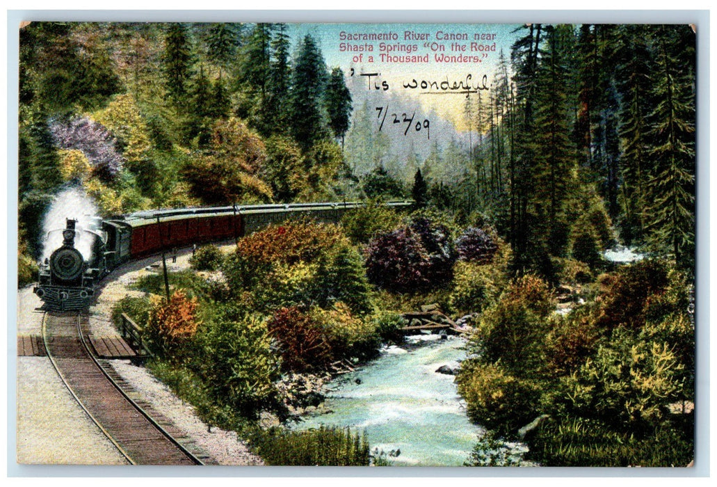 c1950's Sacramento River Canon Shasta Spring Train Road Of Wonders CA Postcard