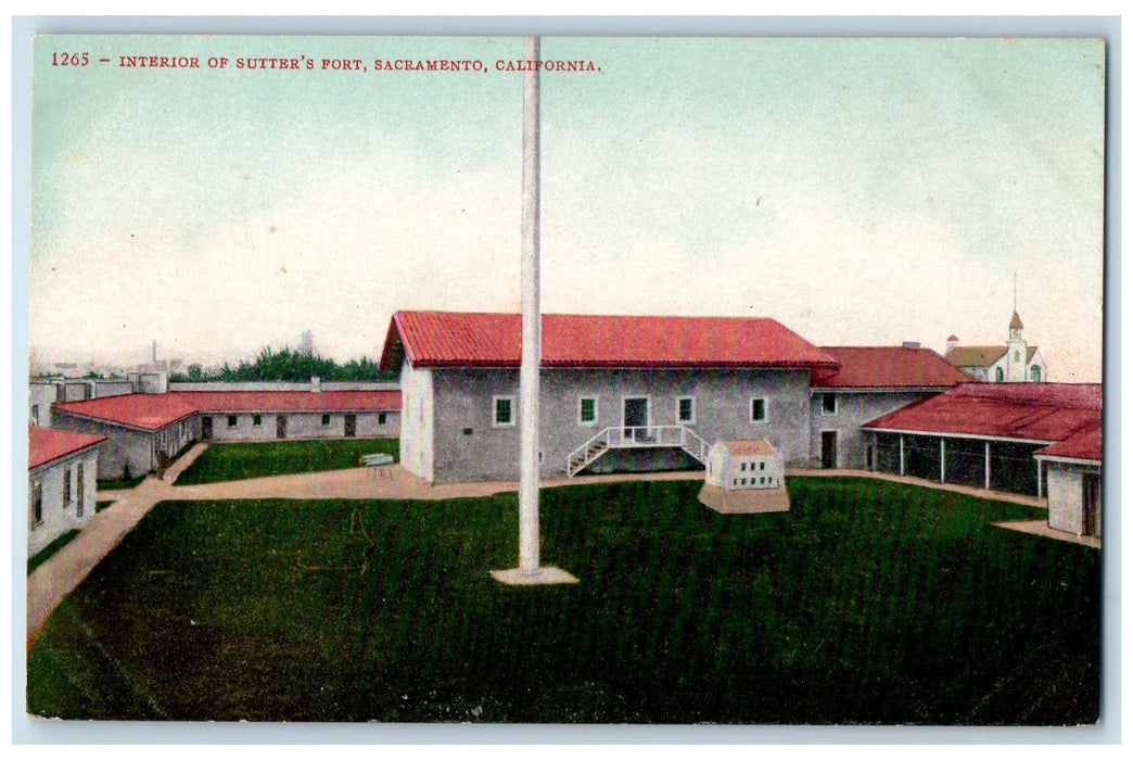 c1950's Interior Of Sutter's Fort Building Dirt Pathway Sacramento CA Postcard
