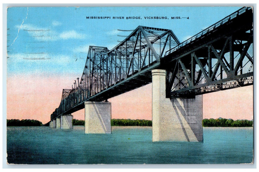 1948 Mississippi River Bridge Scene Vicksburg Mississippi MS Posted Postcard