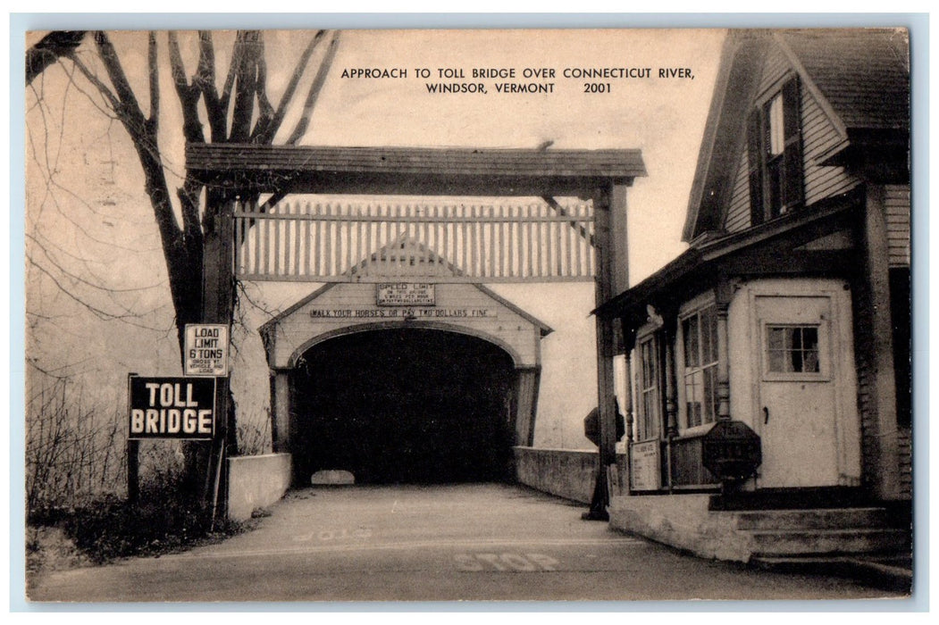 1946 Approach To Toll Bridge Over Connecticut River Windsor Vermont VT Postcard